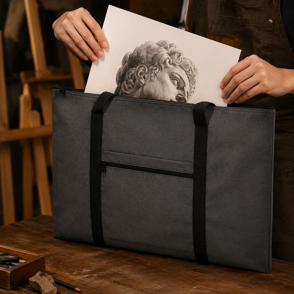 Drawing board storage bag with zipper closure