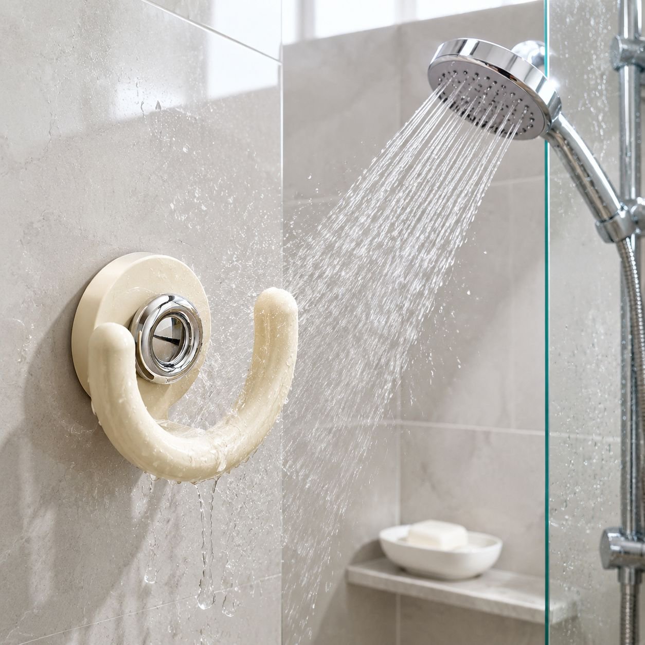 Modern bathroom with mounted slipper rack and shelf