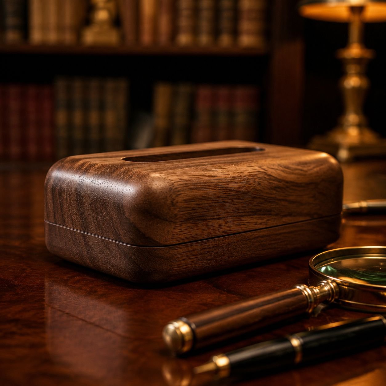 High-value walnut paper box close-up