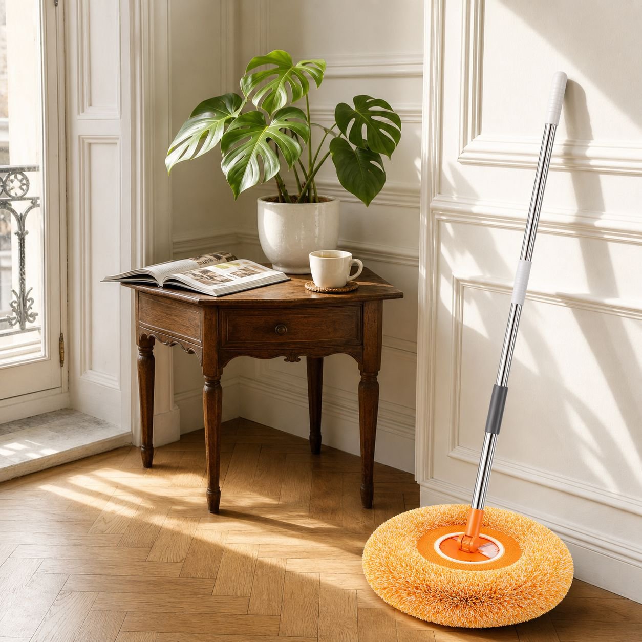 Serpillière chenille pliable motif tournesol pour nettoyage domestique