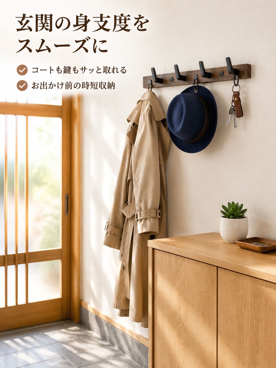 ソリッドウッドフック試着室に穴を開けない
