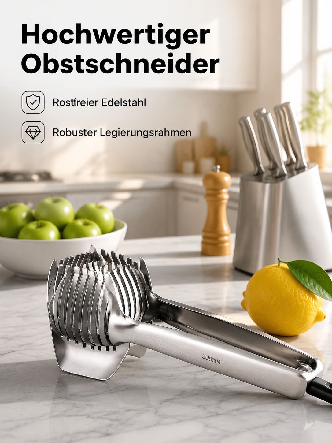 Multifunktionaler Obstschneider (Zitrone, Apfel)