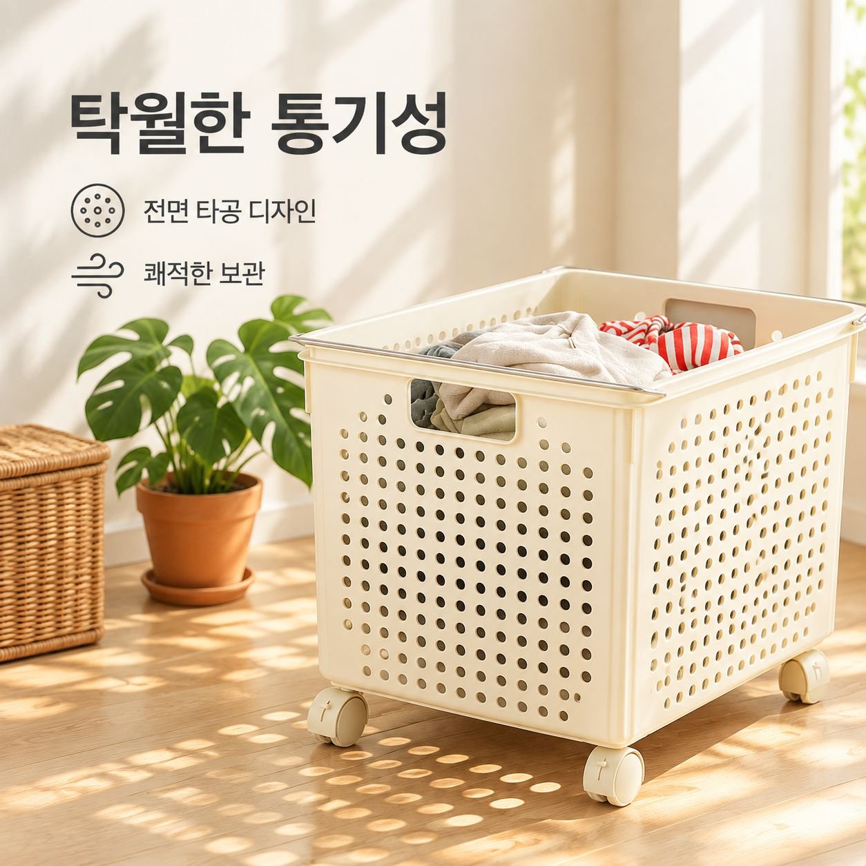 바퀴형 이동식 빨래바구니 런드리트롤리 세탁바구니 다용도 수납카트