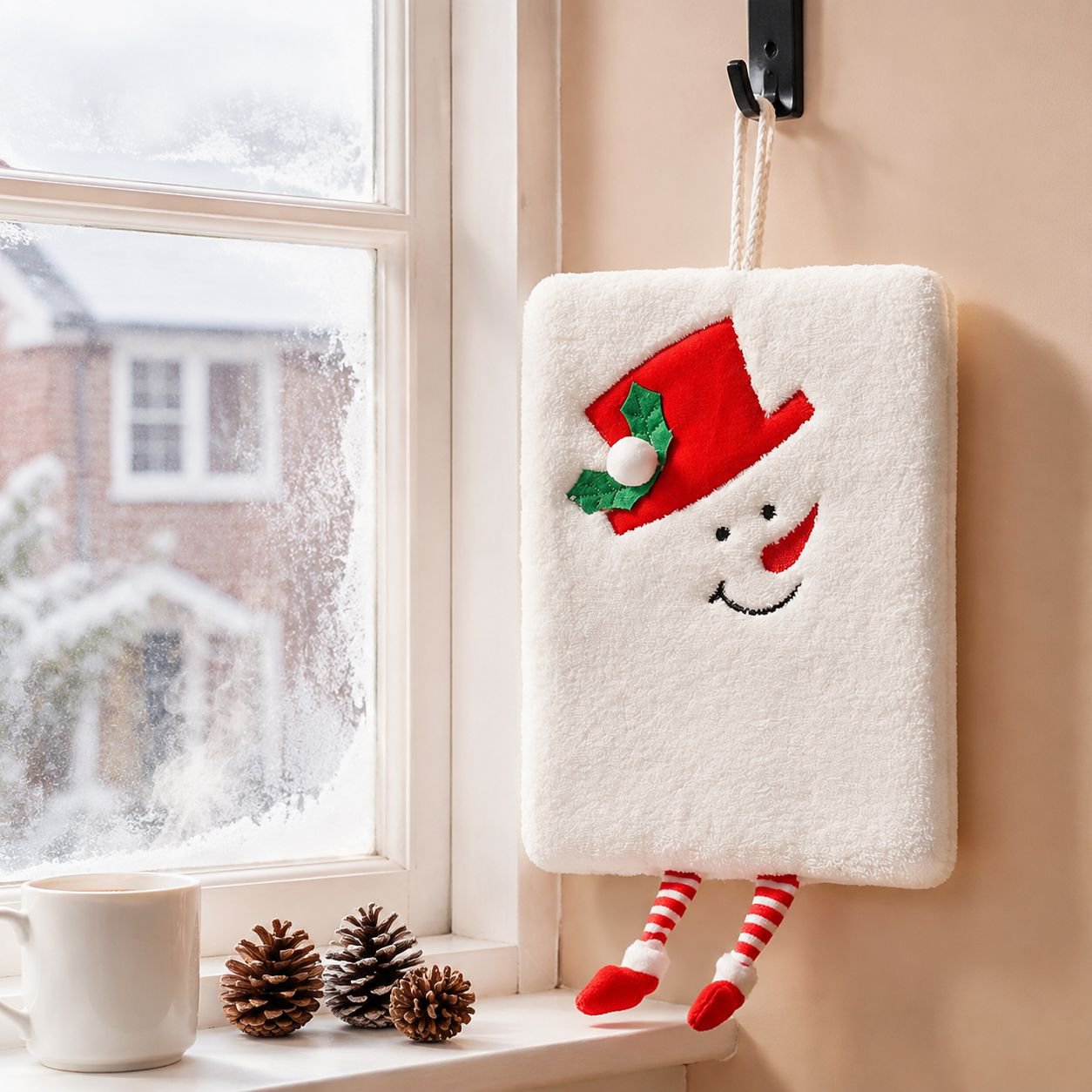 Festive holiday hand towel with Christmas patterns