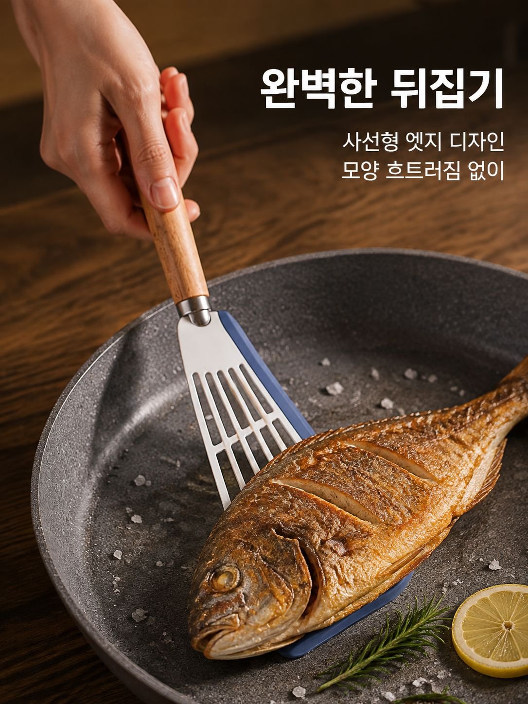 원목 코팅 프라이팬과 실리콘 주걱