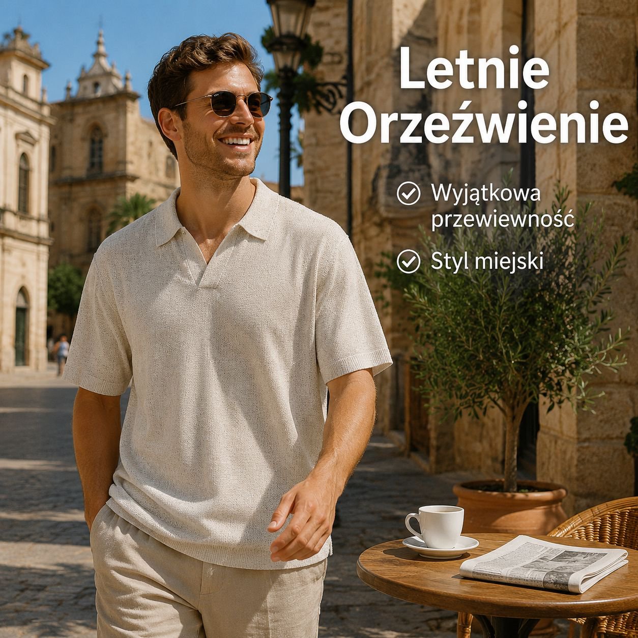 Męski luźny sweter z krótkim rękawem i kołnierzem mewim, styl amerykański, na lato