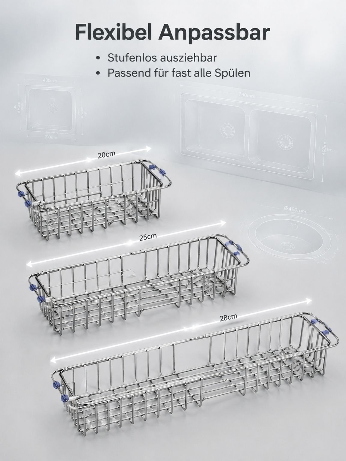 Flexibles Abtropfgestell ausziehbar passend für verschiedene Spülbecken