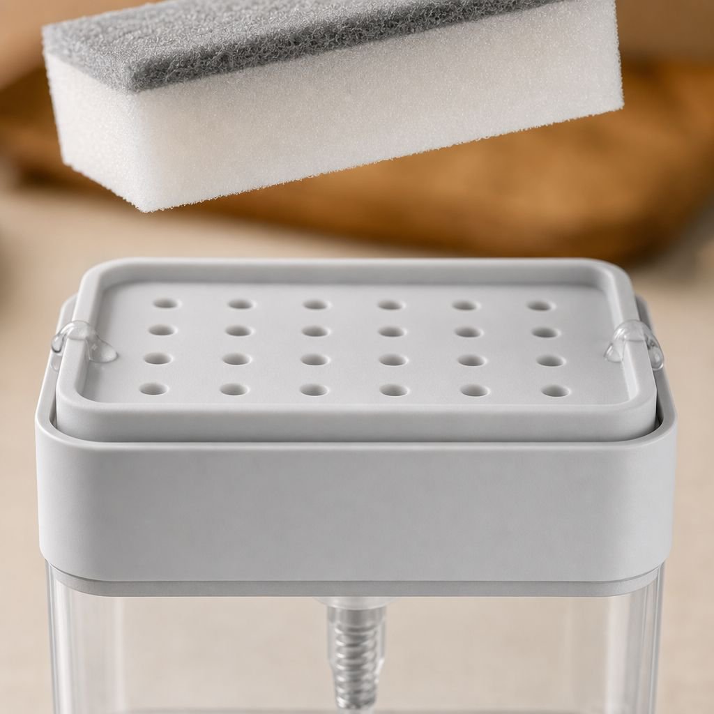 Close-up of draining feature on soap box