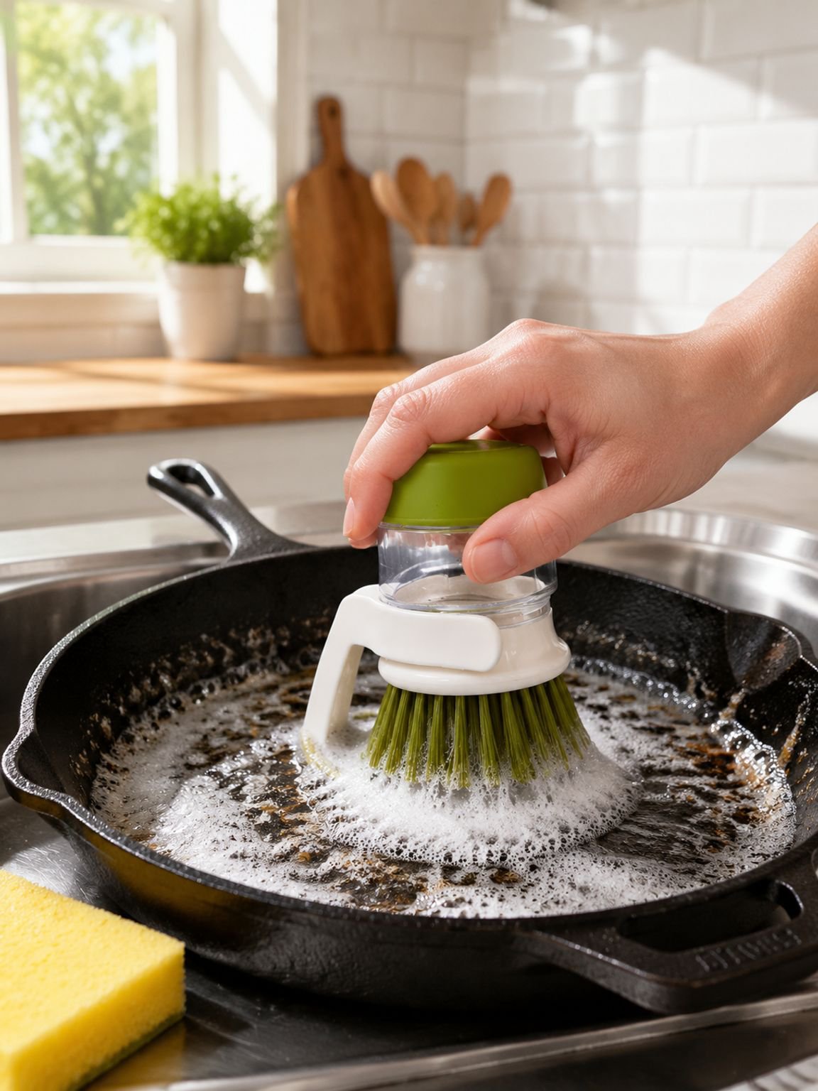 Dishwashing Magic Tool cleaning dishes in the kitchen