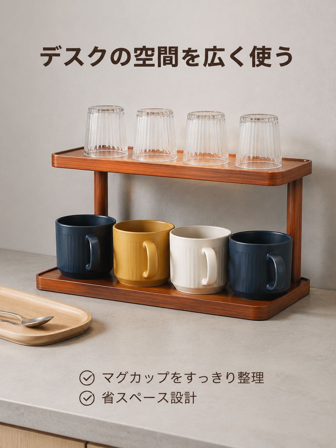 デスクトップ棚用カップオーガナイザー