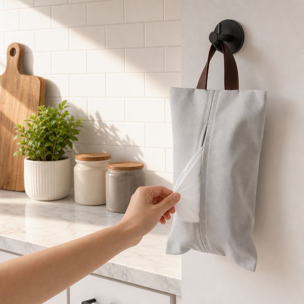 2-Way Wall-Mounted/Flat Tissue Case, Space-Saving, Ideal for New Living