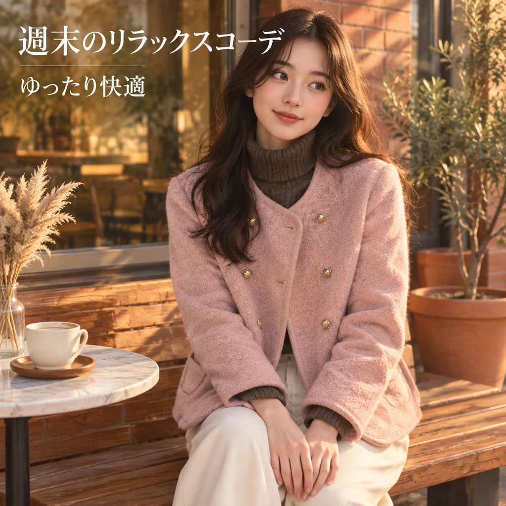 レディース ツイード調 ノーカラージャケット ダブルブレスト 大きいサイズ アウター