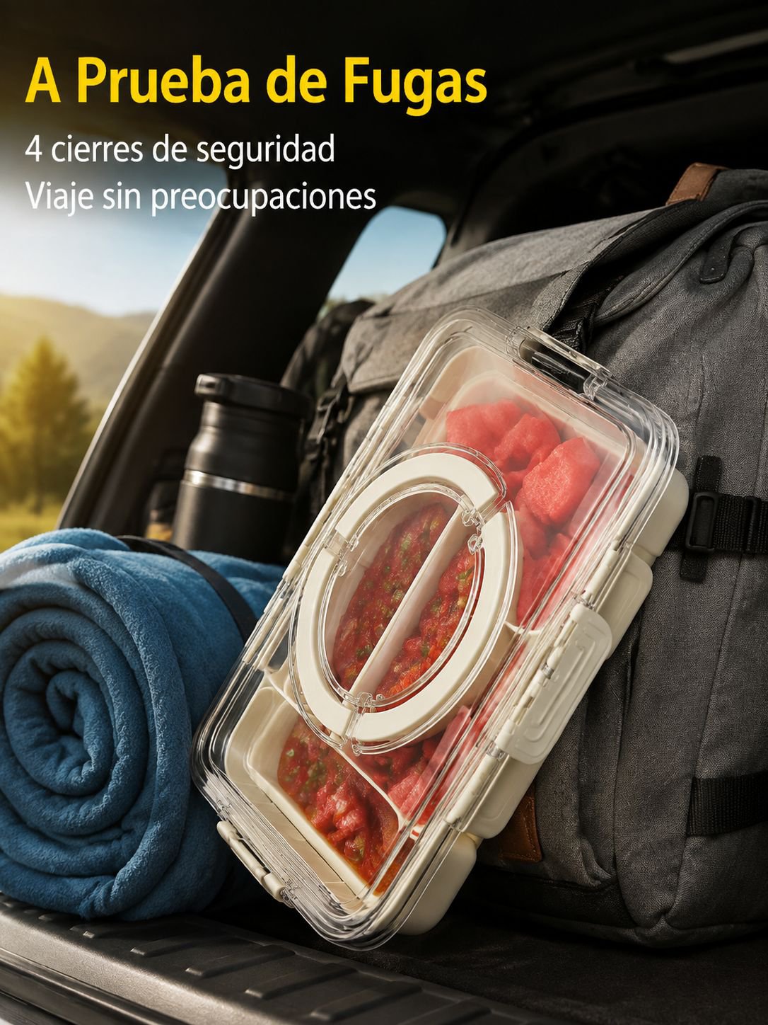 Caja de picnic multifuncional con cubiertos
