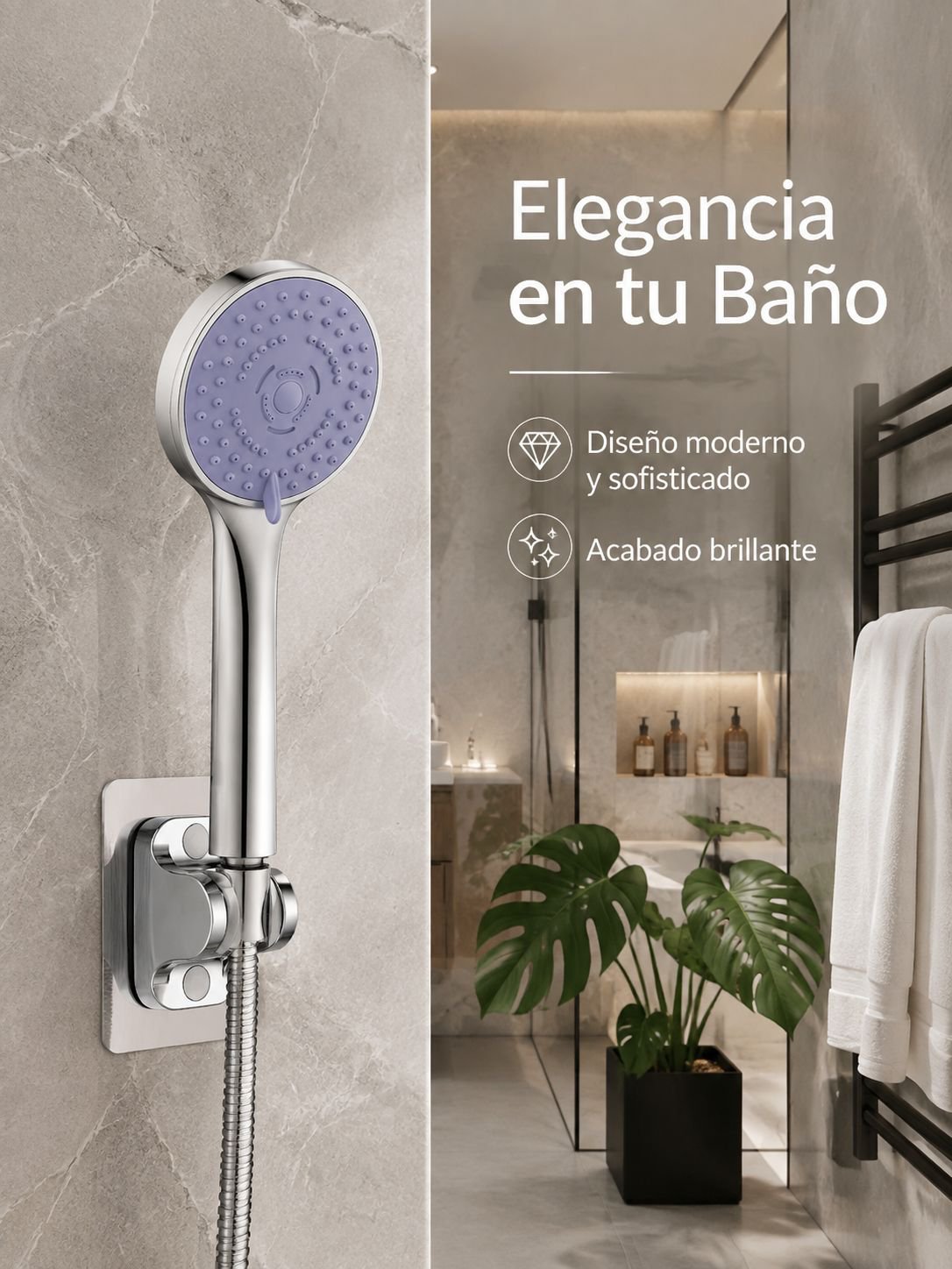 Cabezal de ducha de alta presión con diseño ergonómico y moderno
