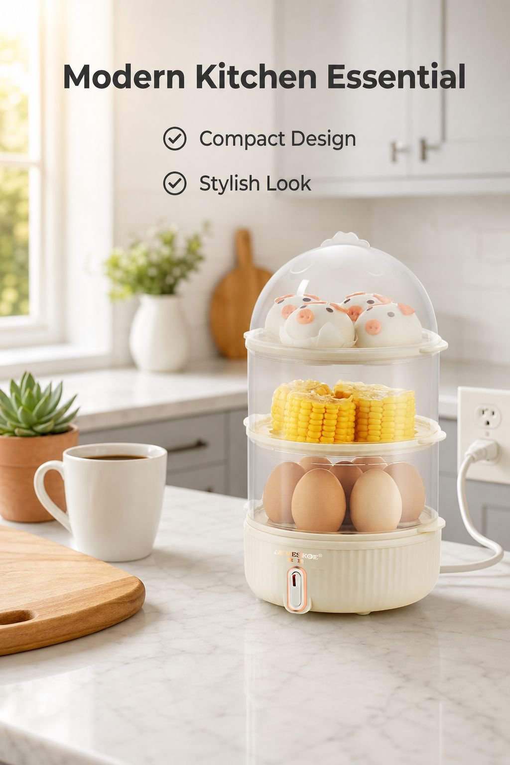 Three-layer Household Breakfast Steamer with Automatic Power-off