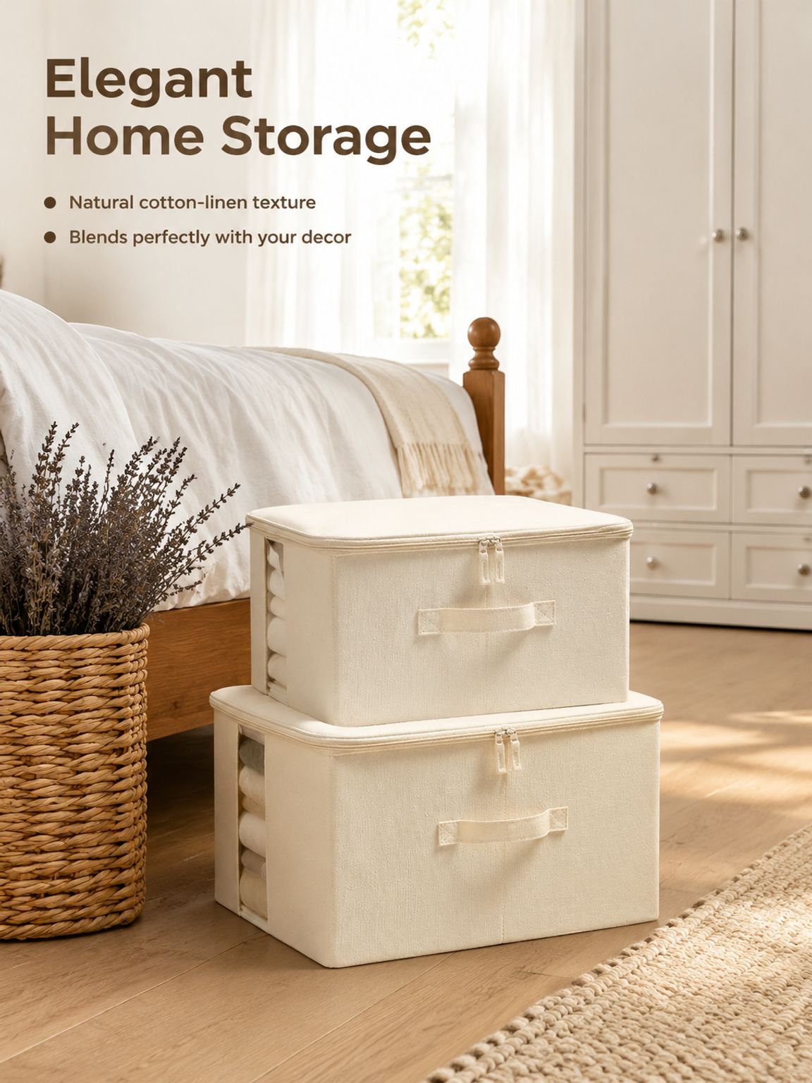Foldable cotton and linen clothing storage box with transparent panel