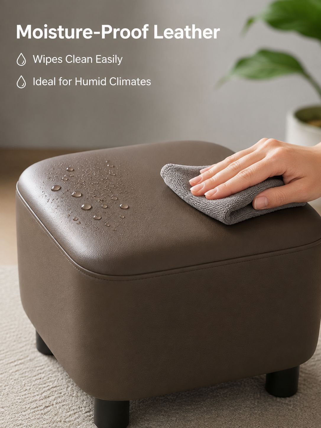 Leather upholstered shoe changing stool