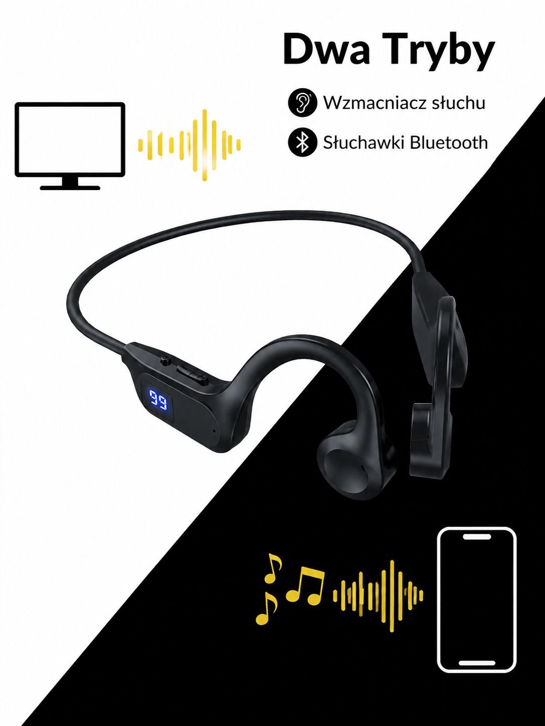 Słuchawki przewodnictwa kostnego Bluetooth z aparatem słuchowym