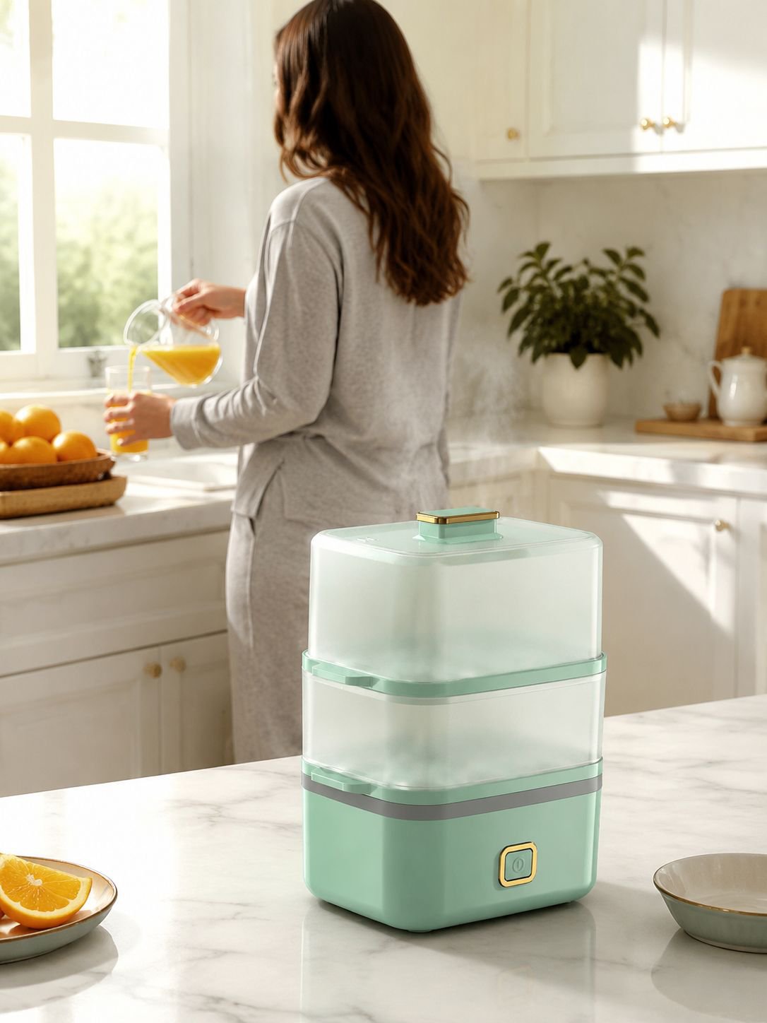 Máquina de desayuno al vapor de dos capas para el hogar