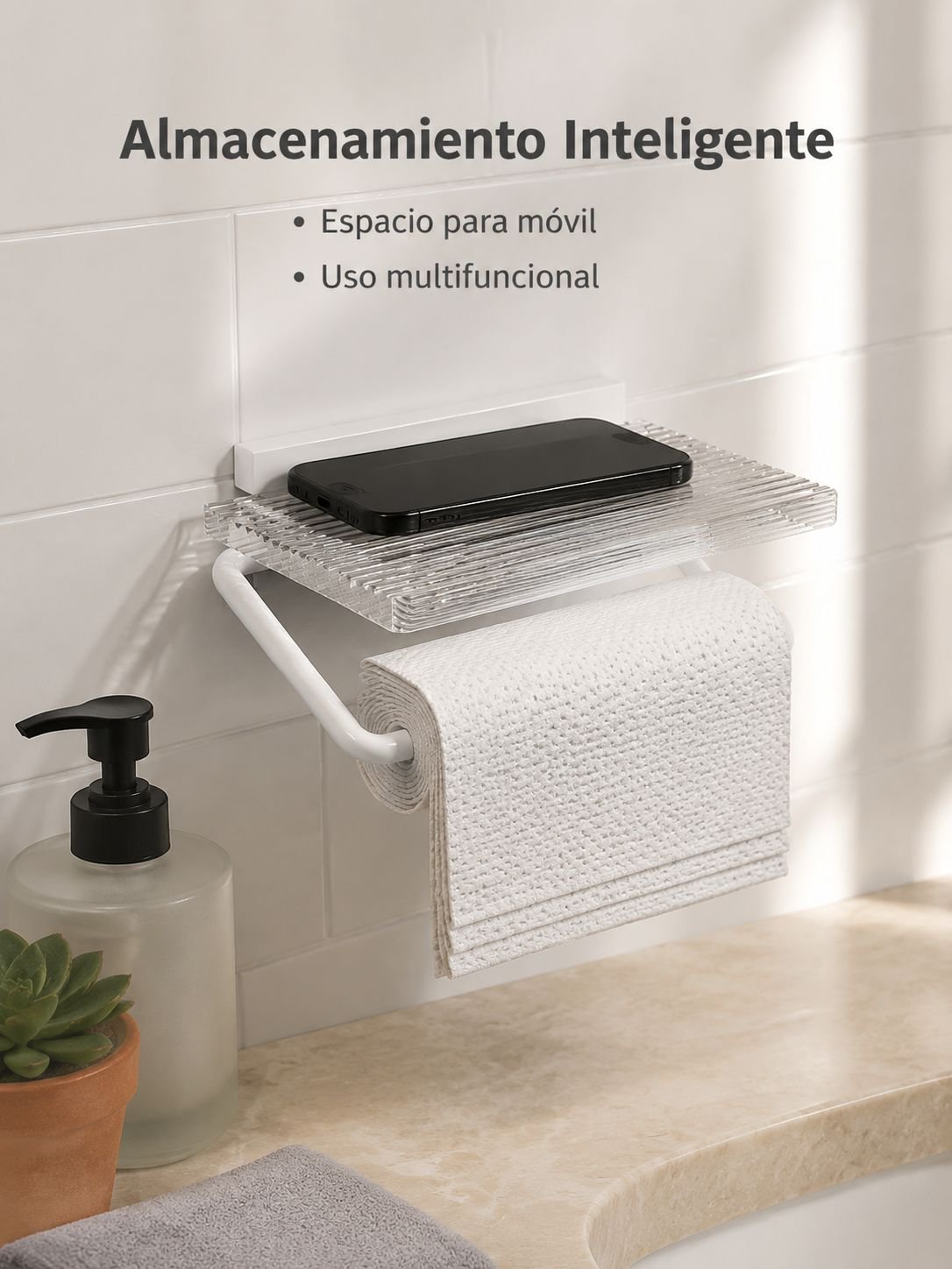 Caja de pañuelos de acrílico con diseño de ondas, soporte sin taladro para baño y toallitas faciales