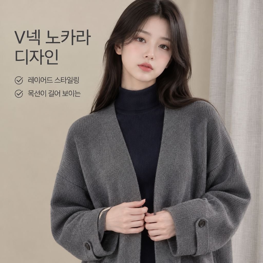 여성 가을겨울 V넥 루즈핏 미디 롱 니트 가디건 스웨터 아우터