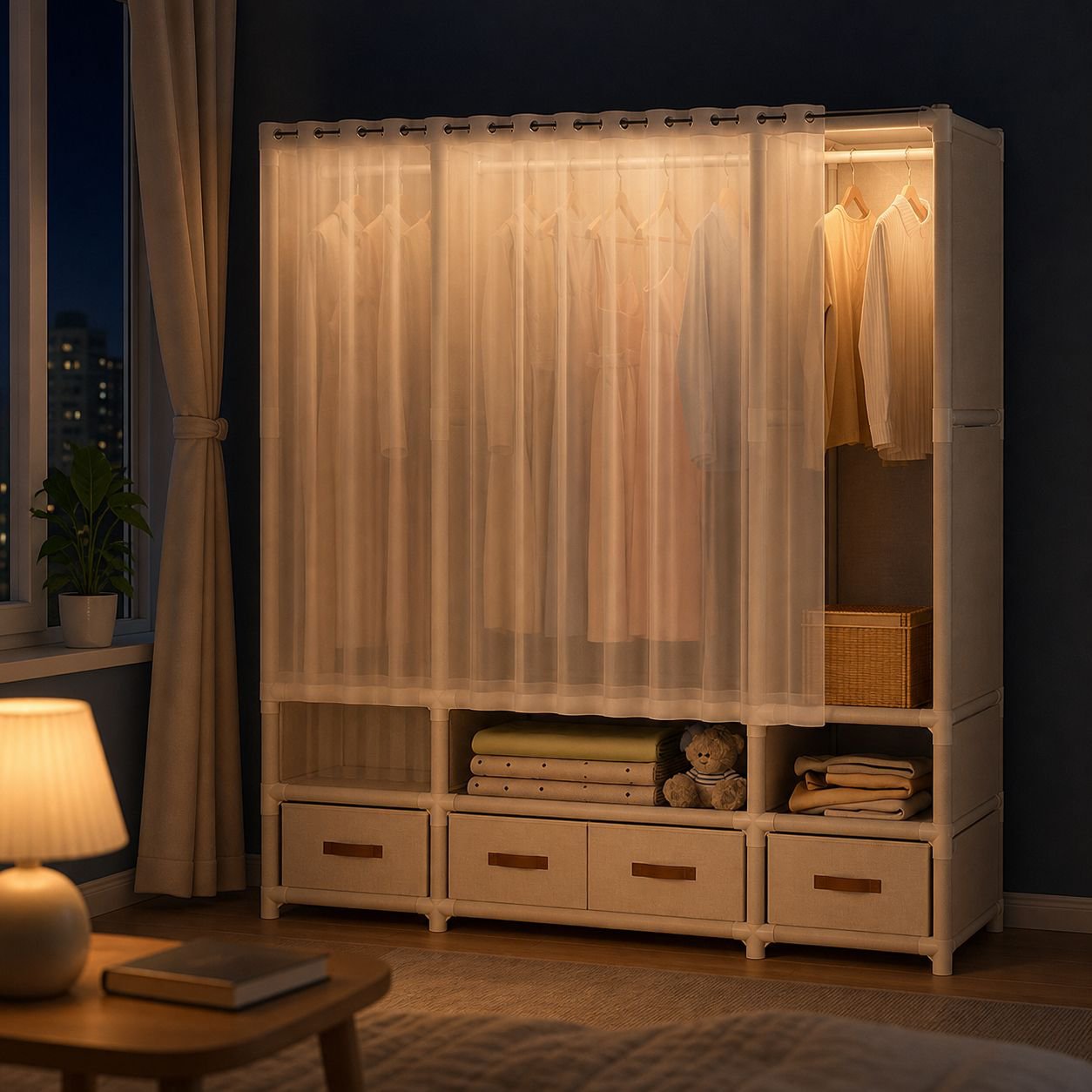 Small Bedroom Floor Wardrobe - Simple, Durable Clothes Storage Rack for Rental