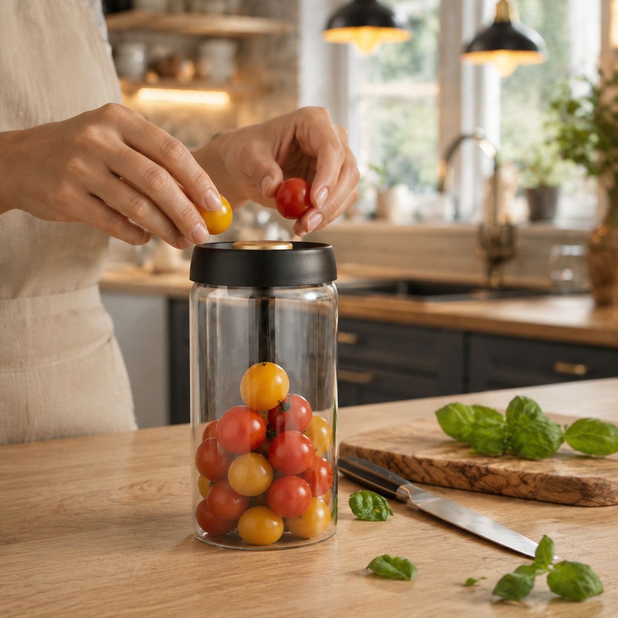 Airtight sealed glass storage container with bamboo lid