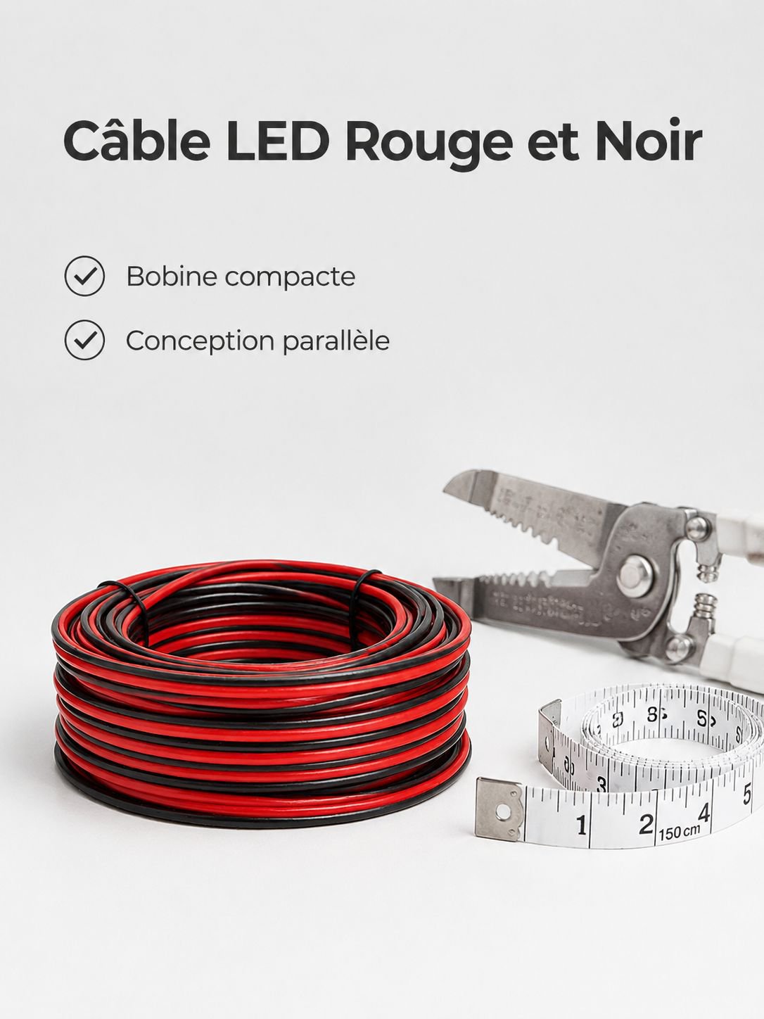 Câble double 2468 rouge et noir pour bande LED, PVC, petite bobine 30-16AWG