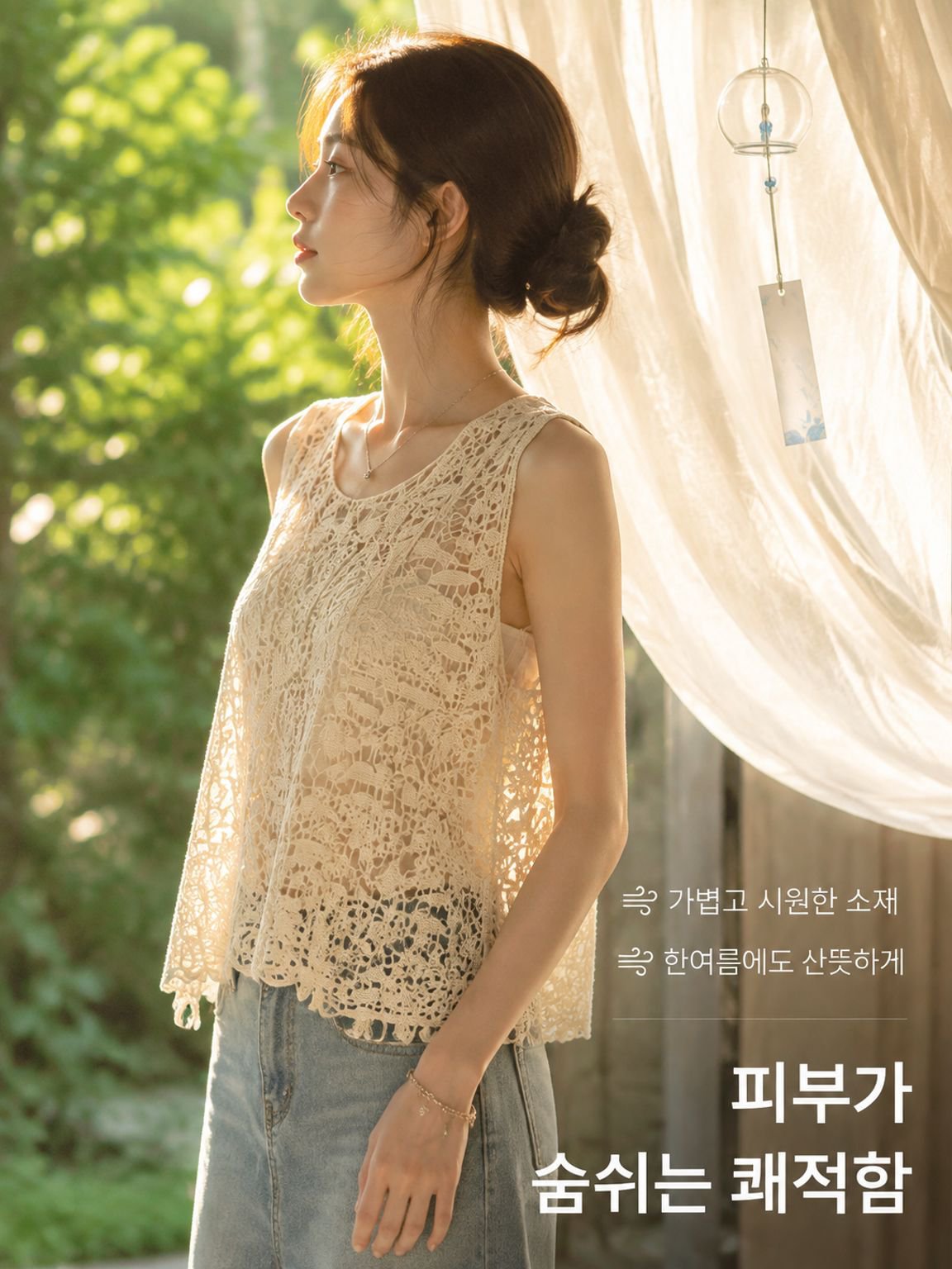 여름 보헤미안 레이스 후크 비대칭 민소매 루즈핏 탑