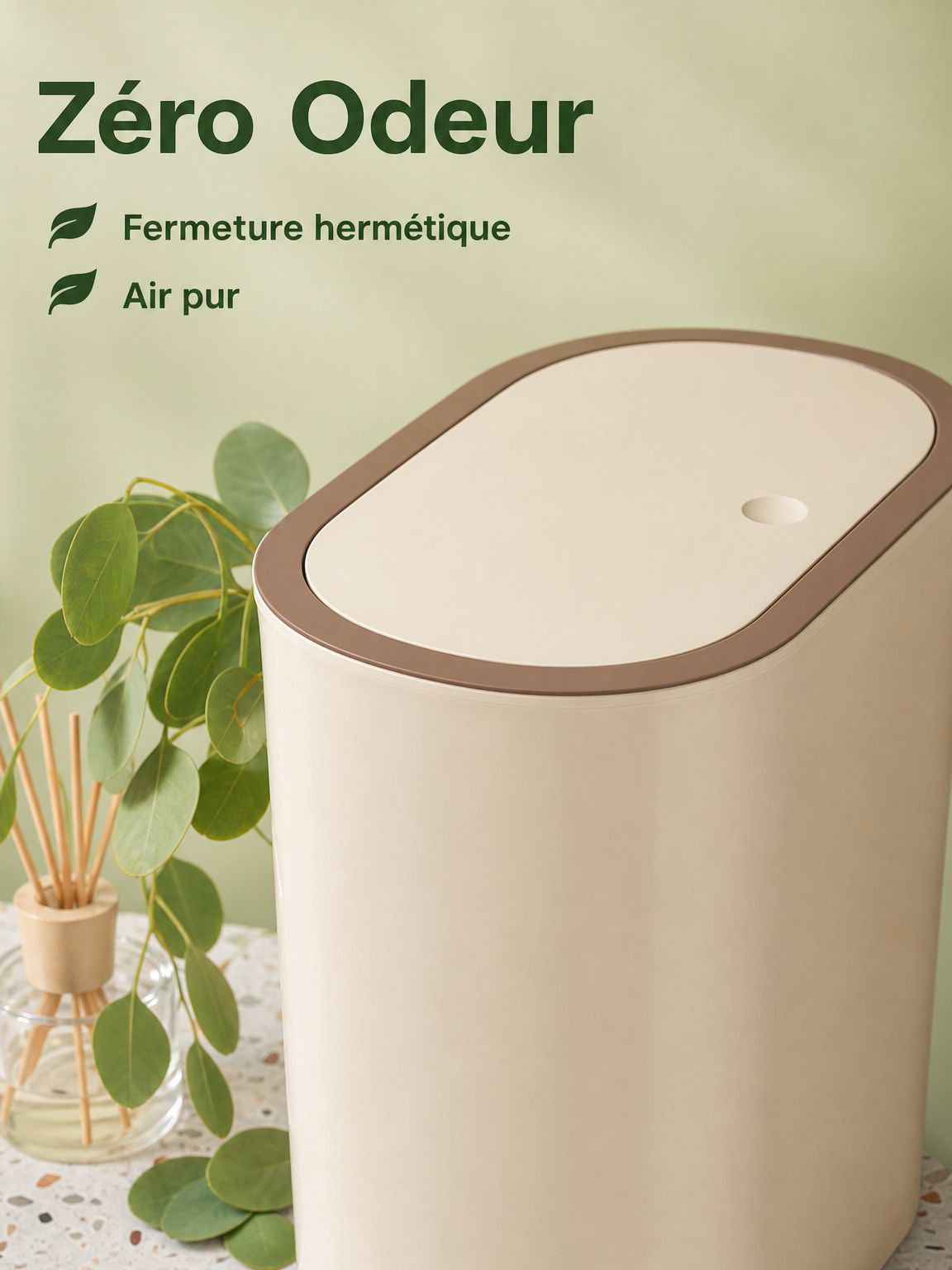 Poubelle domestique anti-odeur avec couvercle, grande capacité, bac de rangement pour salon