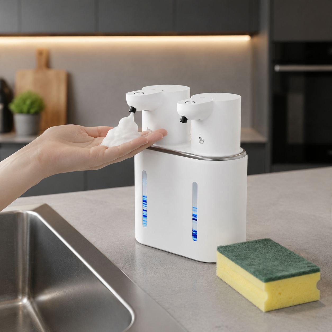New automatic sensor soap dispenser, electric foam machine, double-headed soap dispenser, wall-mount