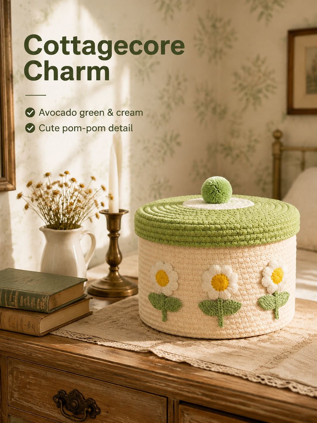 Lidded Cotton Woven Storage Basket