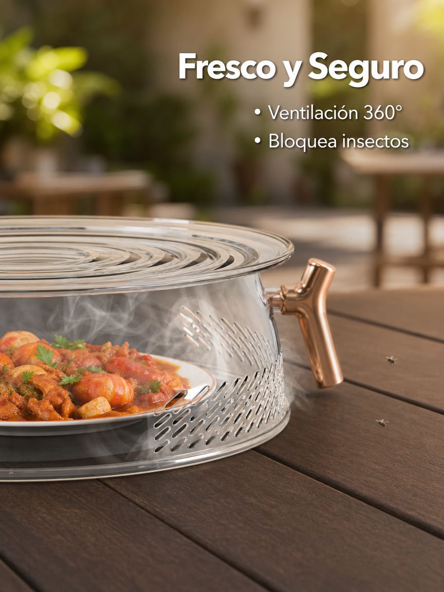 Tapa para alimentos repelente de mosquitos, duradera y con aislamiento térmico.
