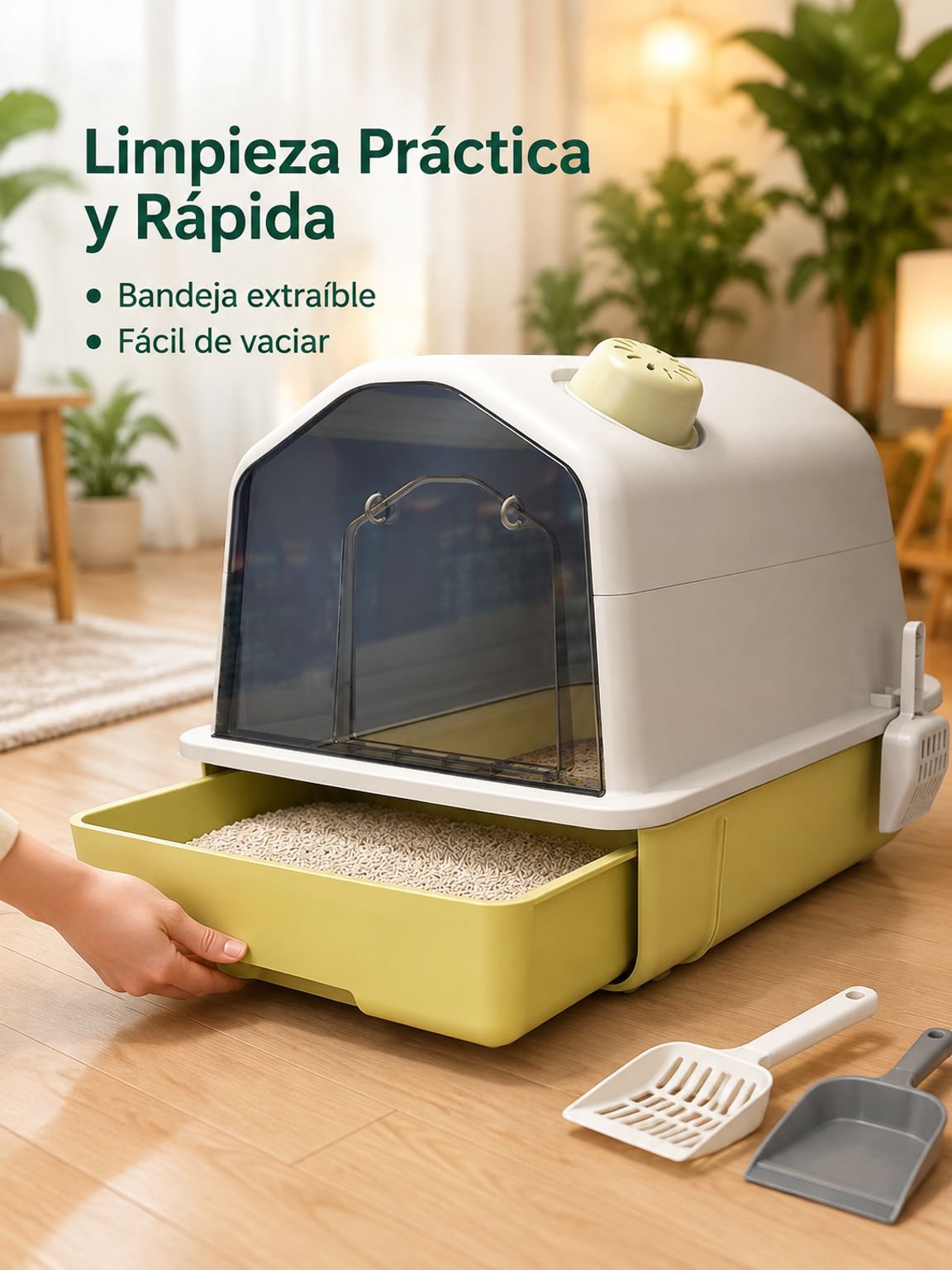 Arenero para gatos completamente cerrado y extra grande, antiolor