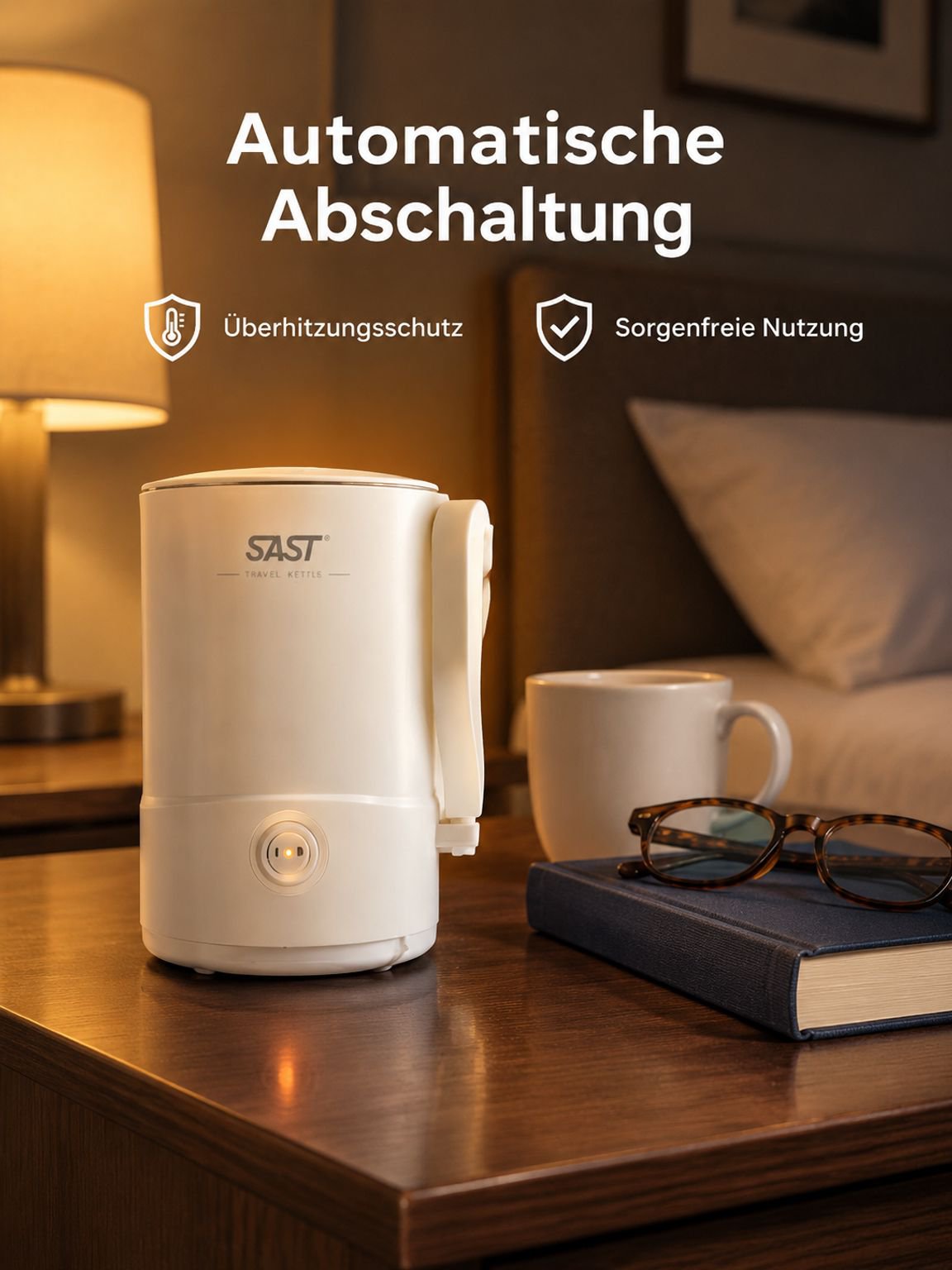 Tragbarer Mini-Wasserkocher für Studentenwohnheime, Reisen und Geschäftsreisen