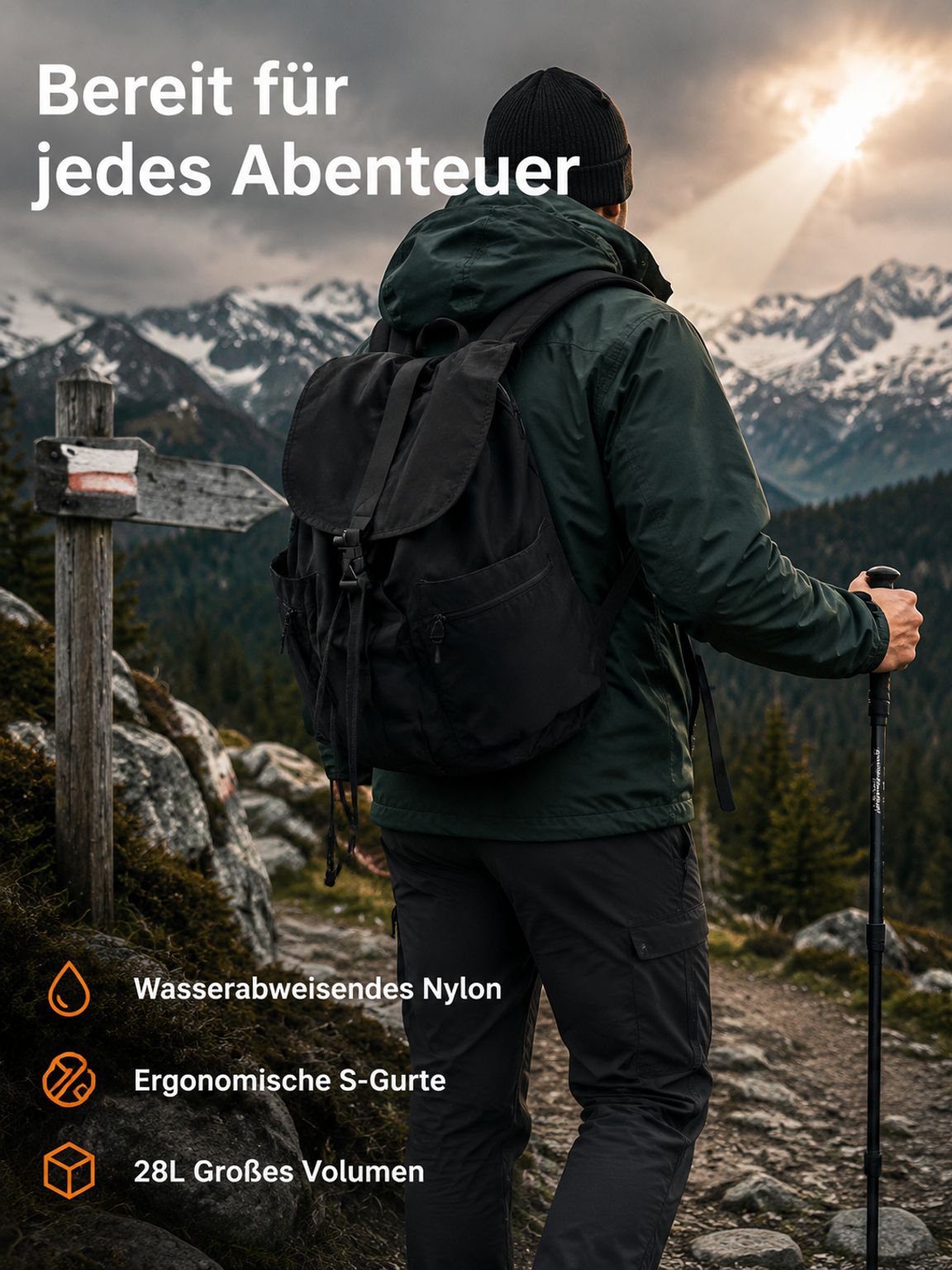 Großer Outdoor-Nylonrucksack, geeignet für Schule und Wandern
