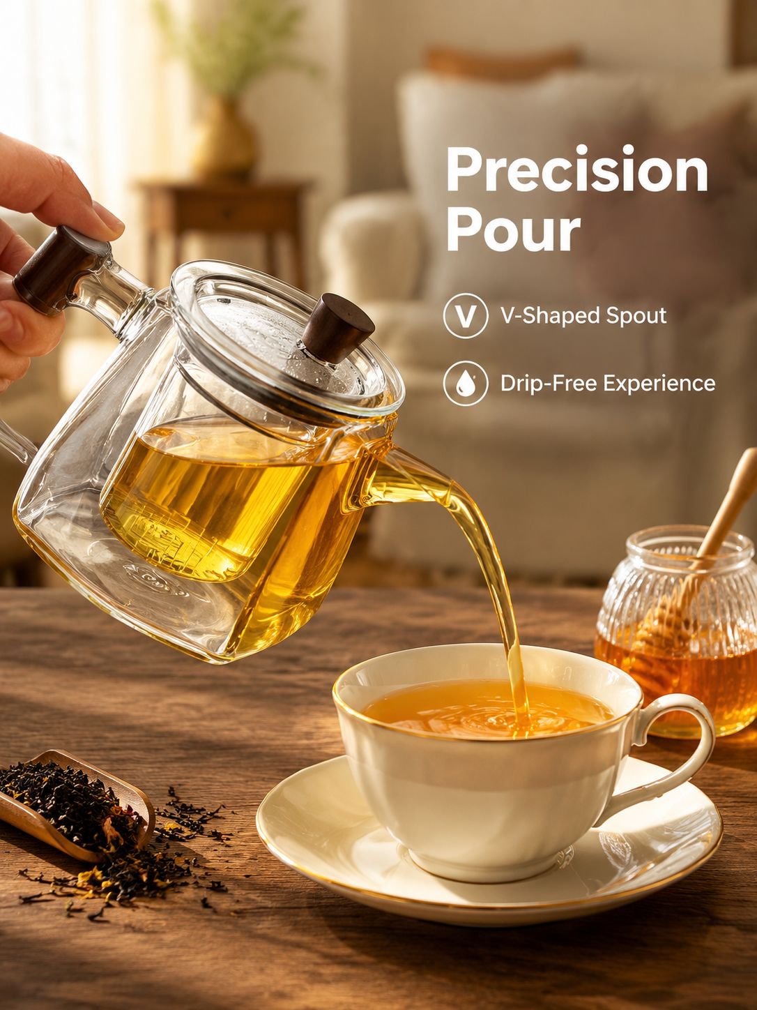 Glass Teapot with Solid Wood Handle