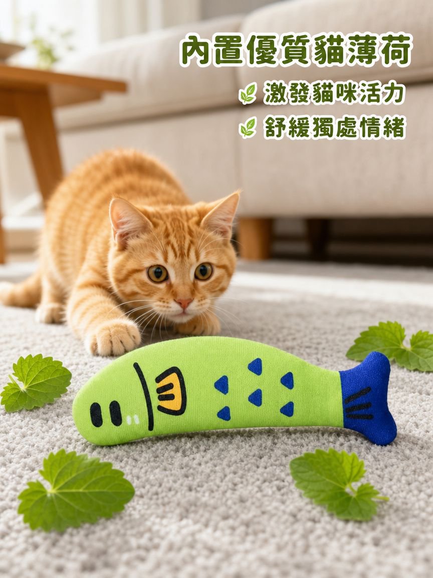 逗趣猫薄荷玩具猫戏弄麻布小鱼