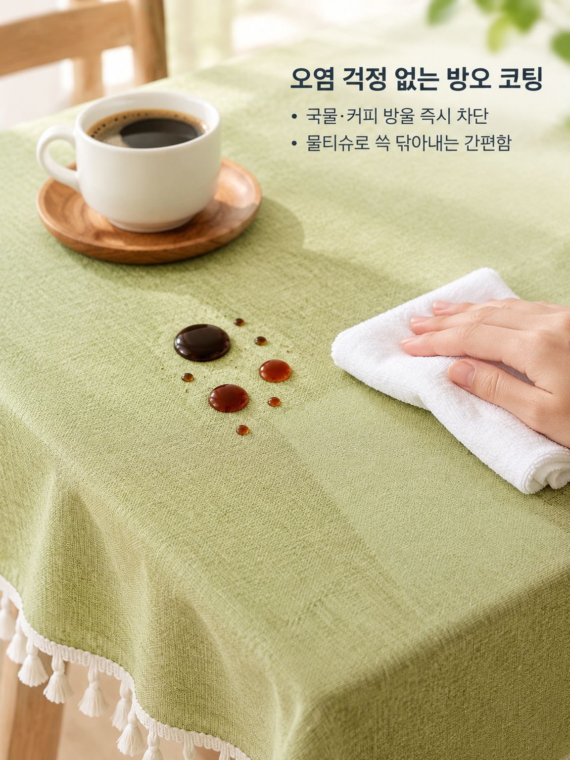 오염을 쉽게 닦아낼 수 있는 면·린넨 식탁보
