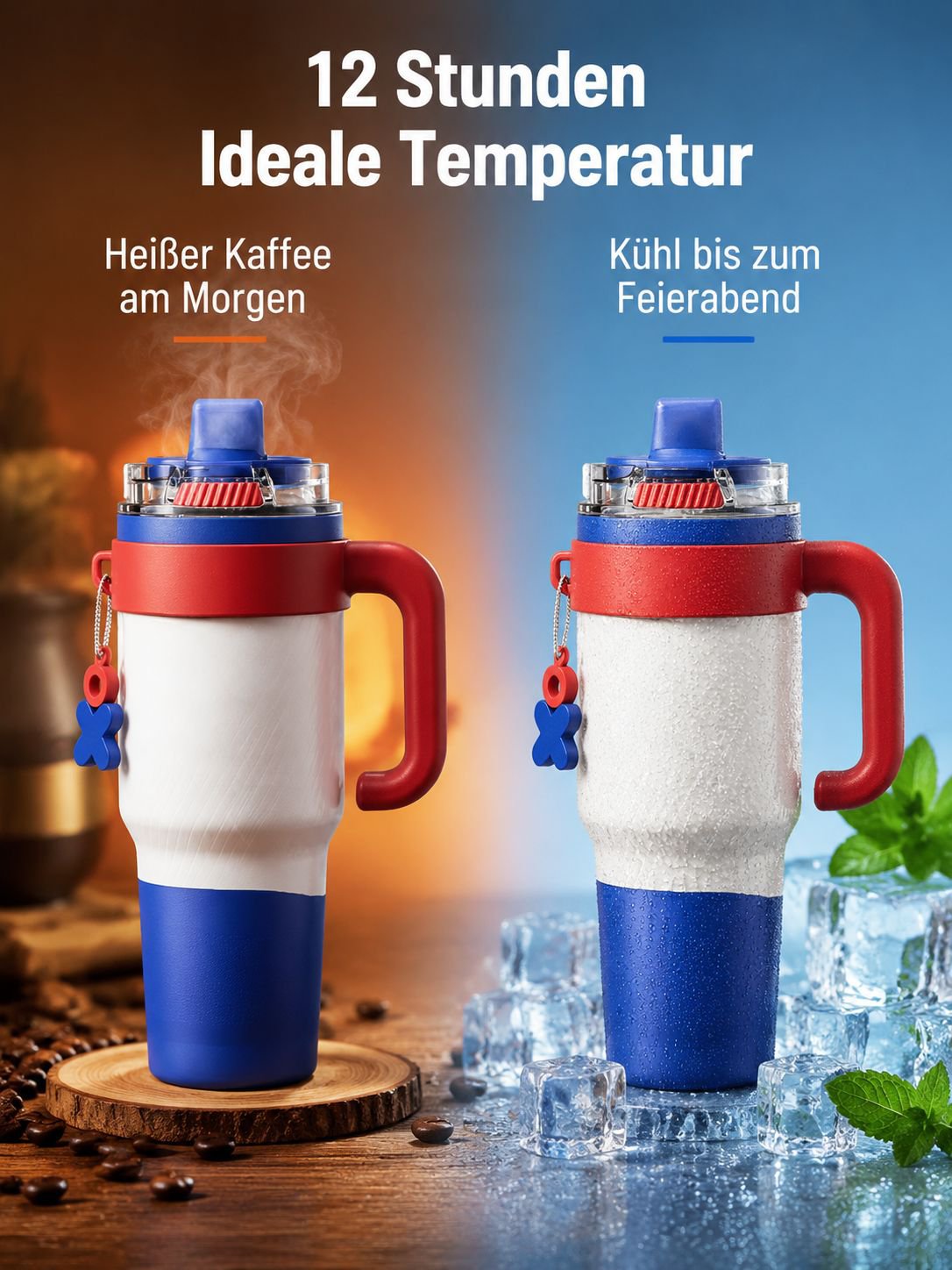Modischer Edelstahl-Thermobecher mit Strohhalm für Heim und Büro