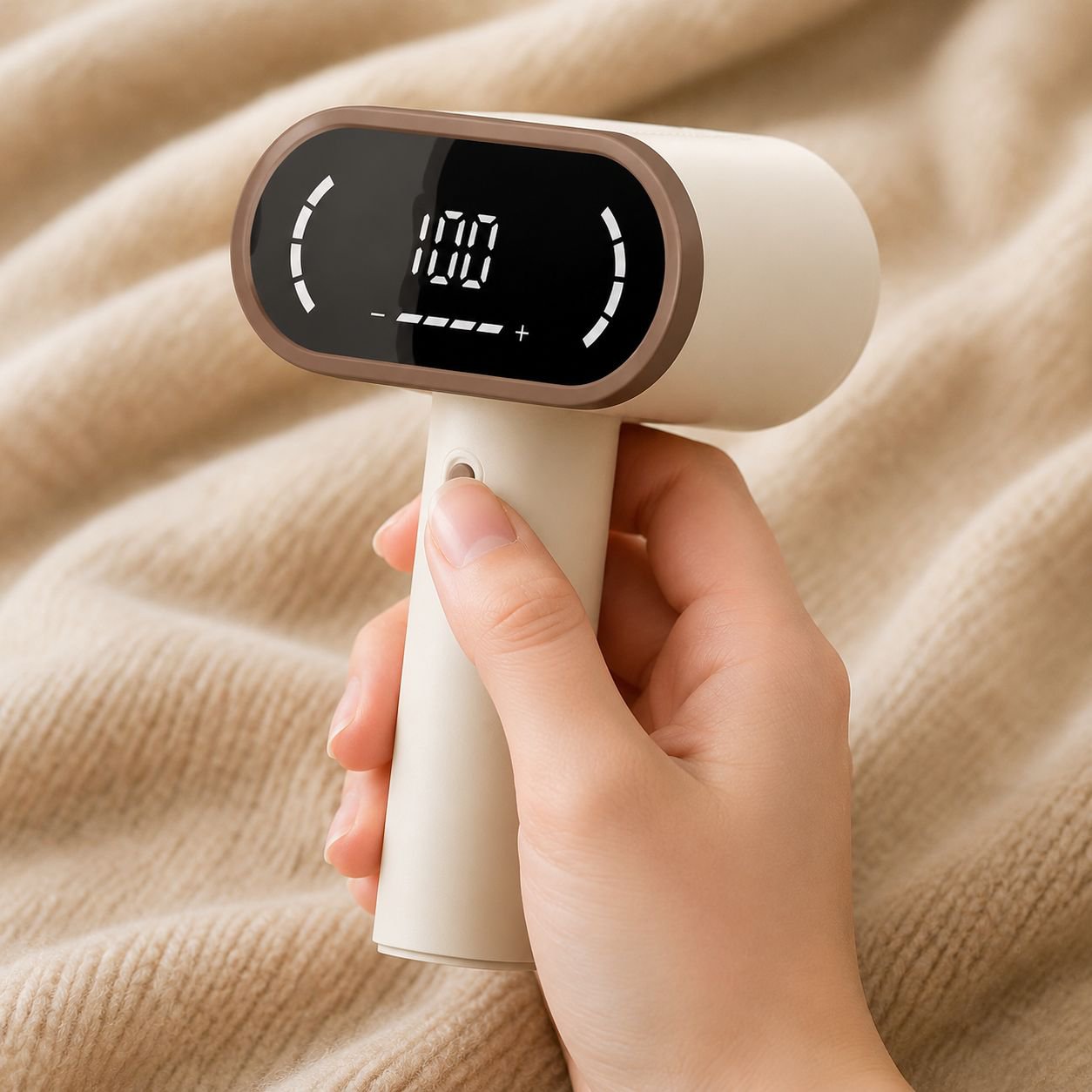 Close-up of USB rechargeable hair ball trimmer