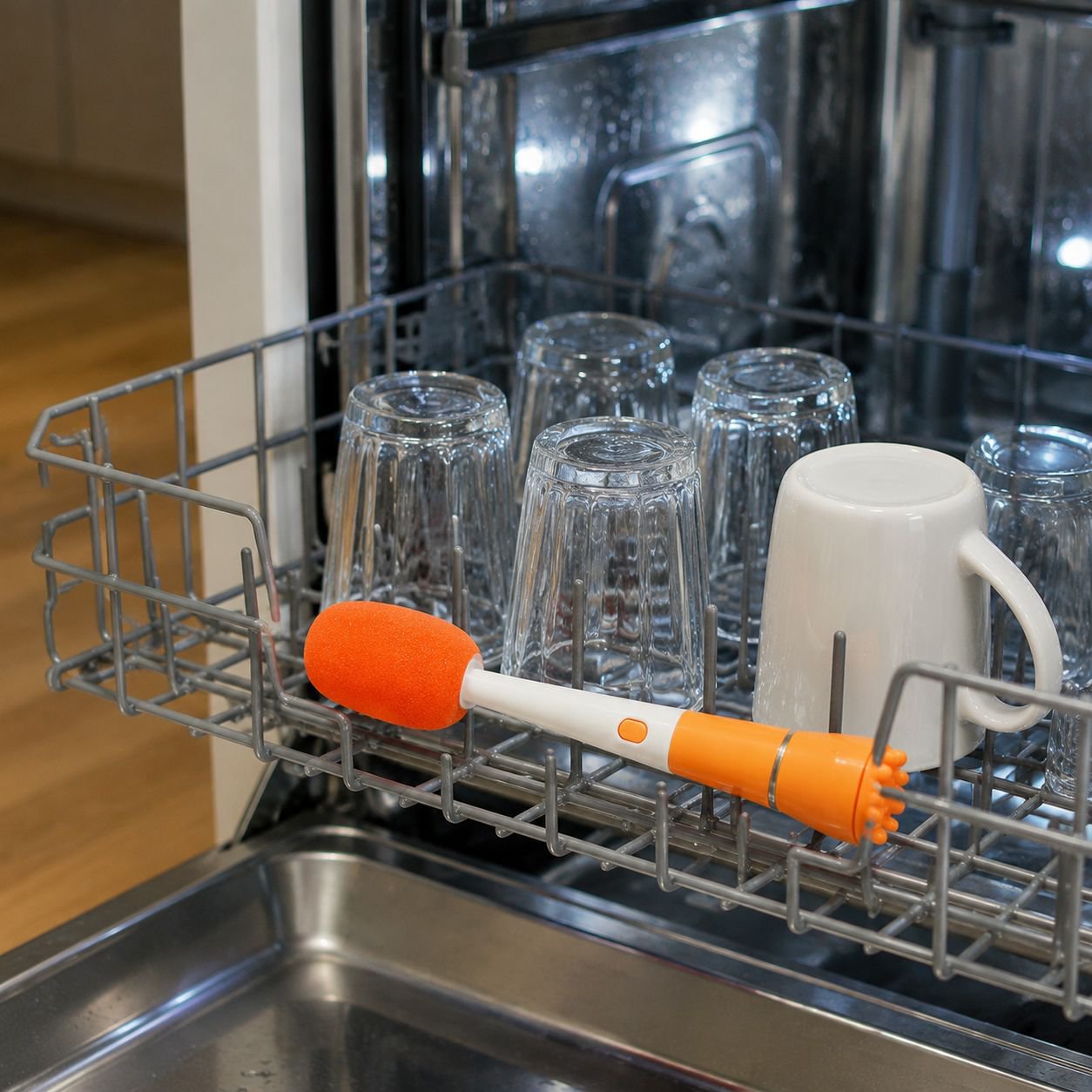 Cup Brush cleaning a glass bottle