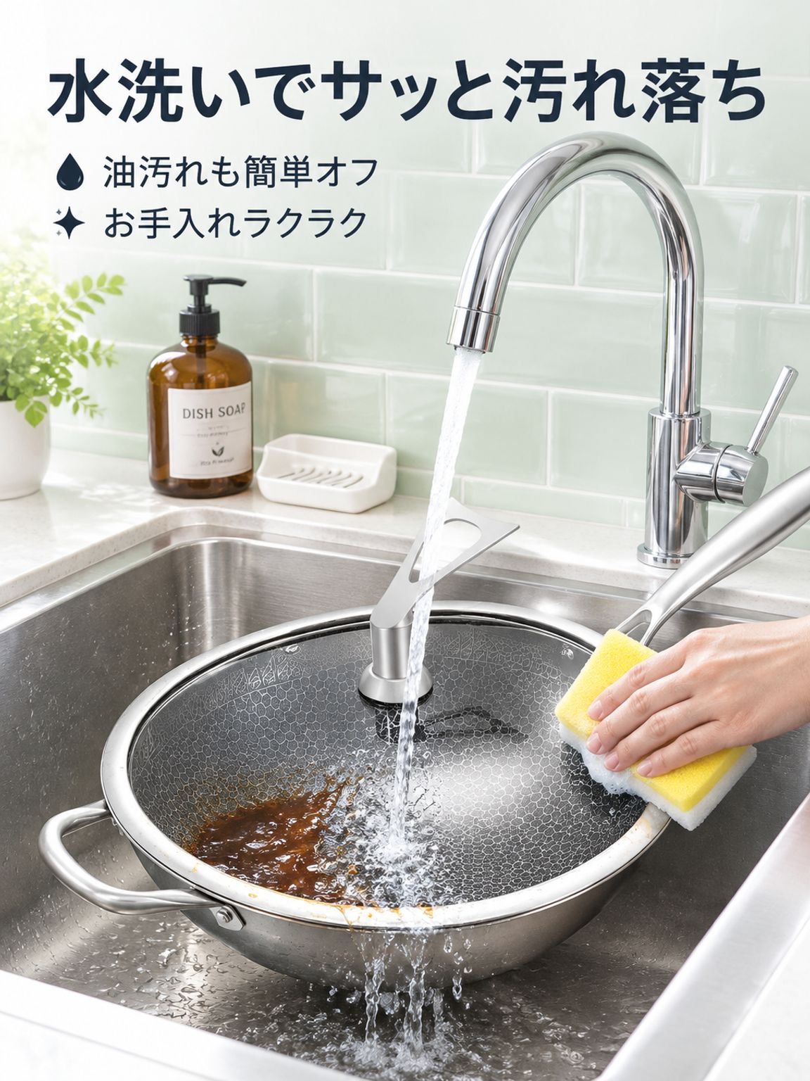 304ステンレス鋼製ハニカム構造のこびりつきにくい中華鍋、IH調理器対応