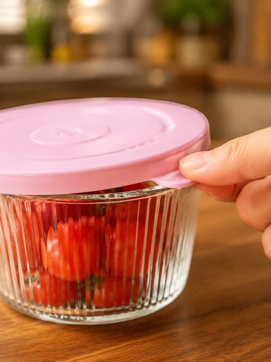 Vertical stripe design on durable glass container