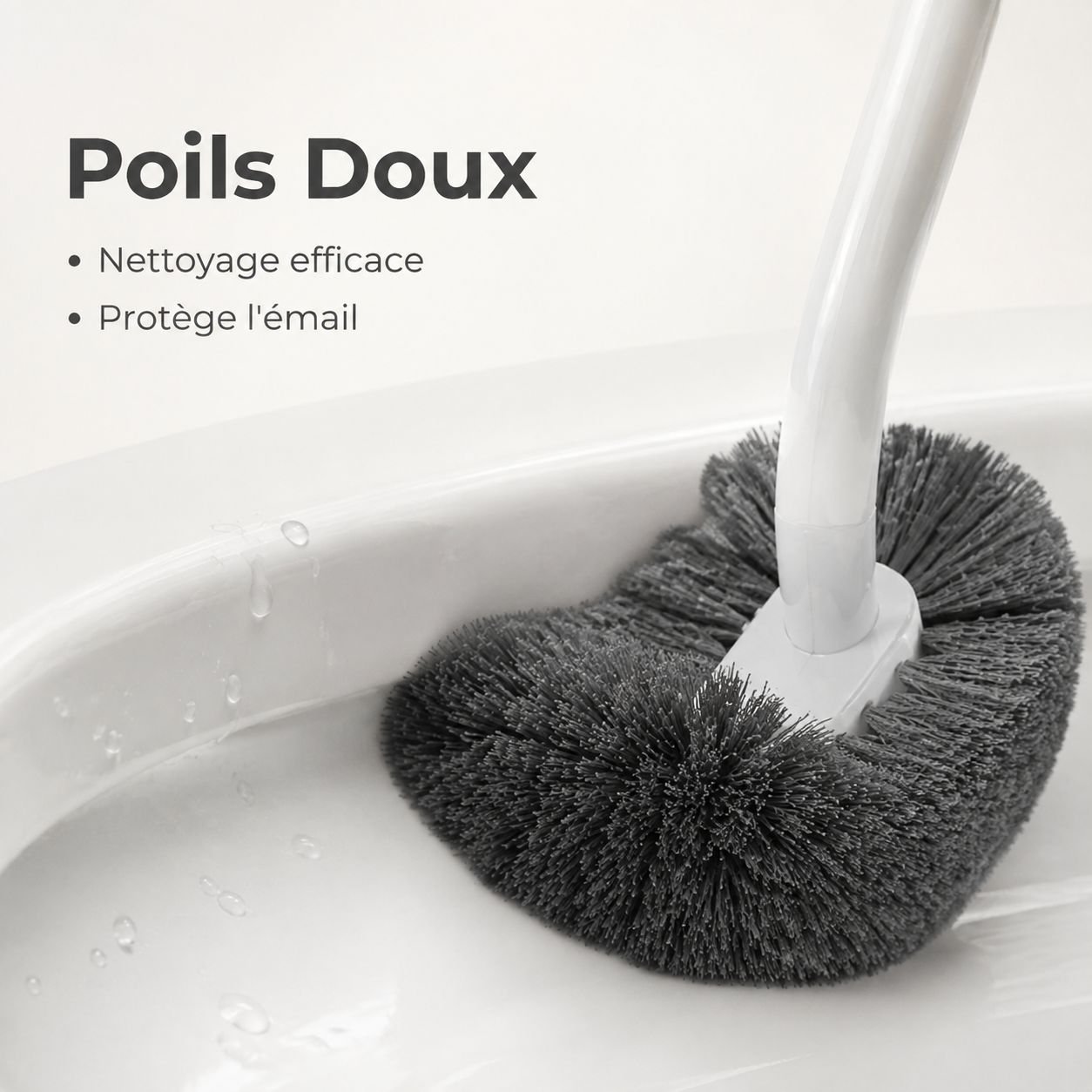 Brosse murale pour toilettes à long manche et poils doux