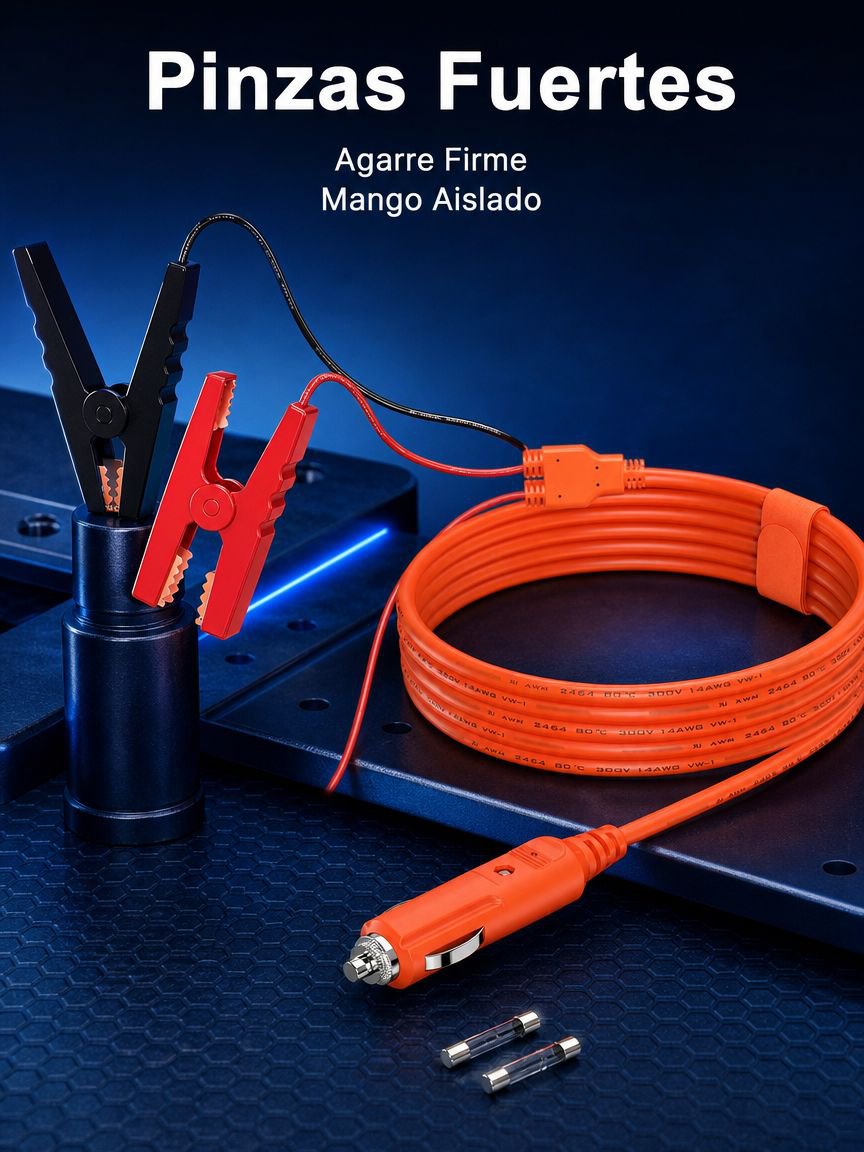 Cable cargador de batería de coche 12V, enchufe de encendedor a pinzas de cocodrilo, 14AWG, 2 metros