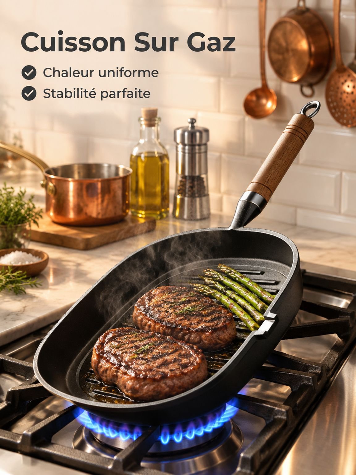 Poêle en fonte pour cuisson uniforme sur gaz, induction et vitrocéramique