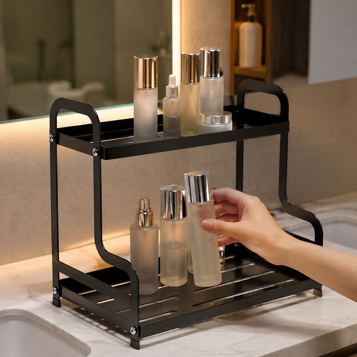 Bathroom Double-layer Storage Rack for Cosmetics and Perfume