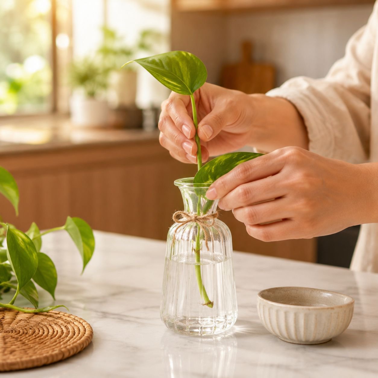 Mini florero de vidrio grabado estilo vintage francés, transparente para hidroponía