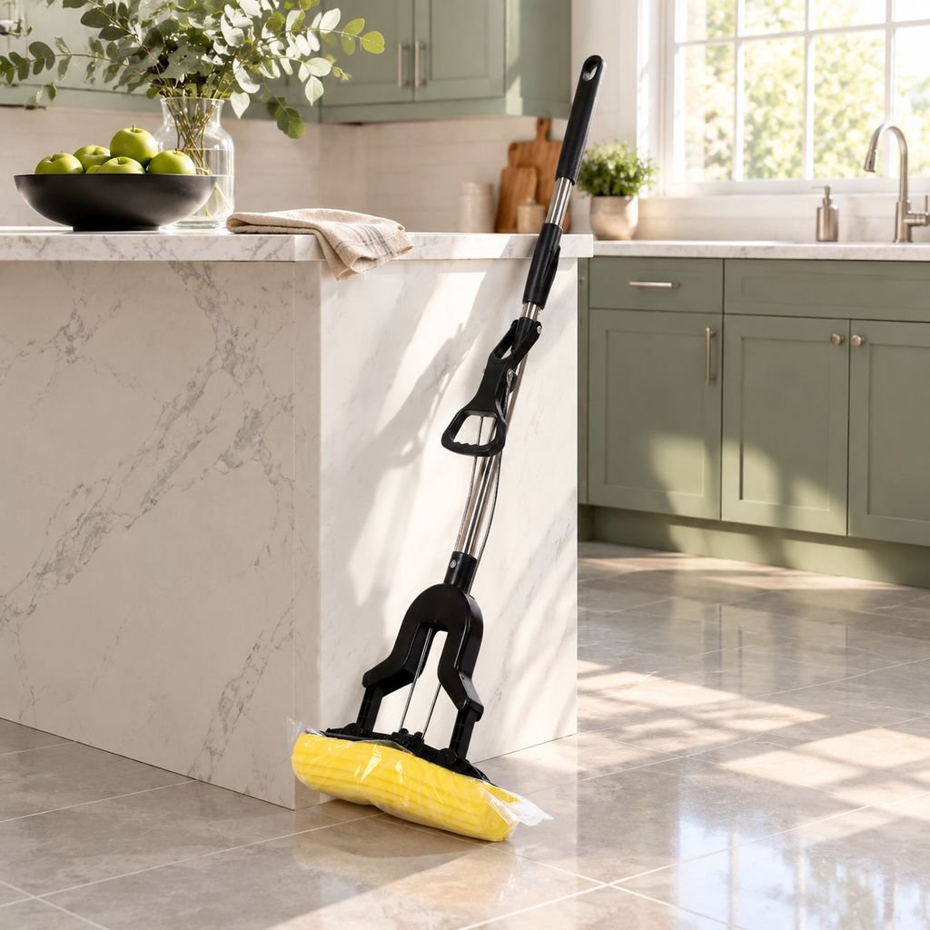 Collapsible Sponge Mop with Extendable Stainless Steel Handle